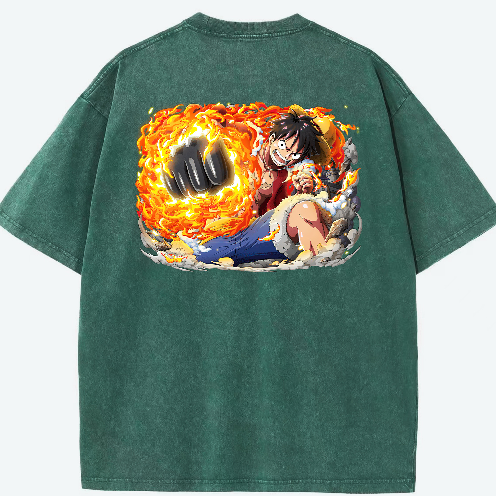 ワンピース モンキー・D・ルフィ ONE PIECE Monkey D. Luffy 綿100% ヴィンテージ風 半袖Tシャツ（背面プリント）